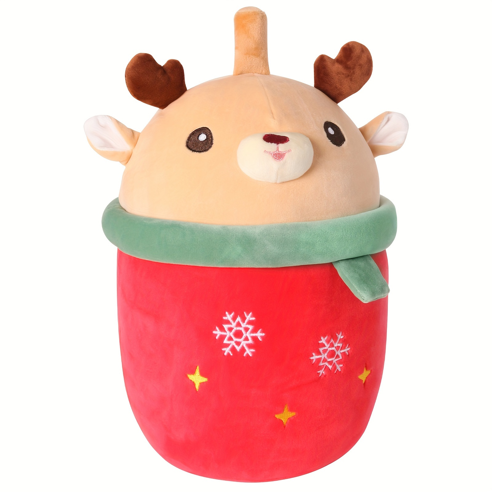 

14 Inch Cute Deer With Green Scarf, Boba Bubble Tea Plush Soft Pillow Plushies, Large Deer Milk Tea Stuffed Animals Toy, Gifts For Girls Kids Birthday