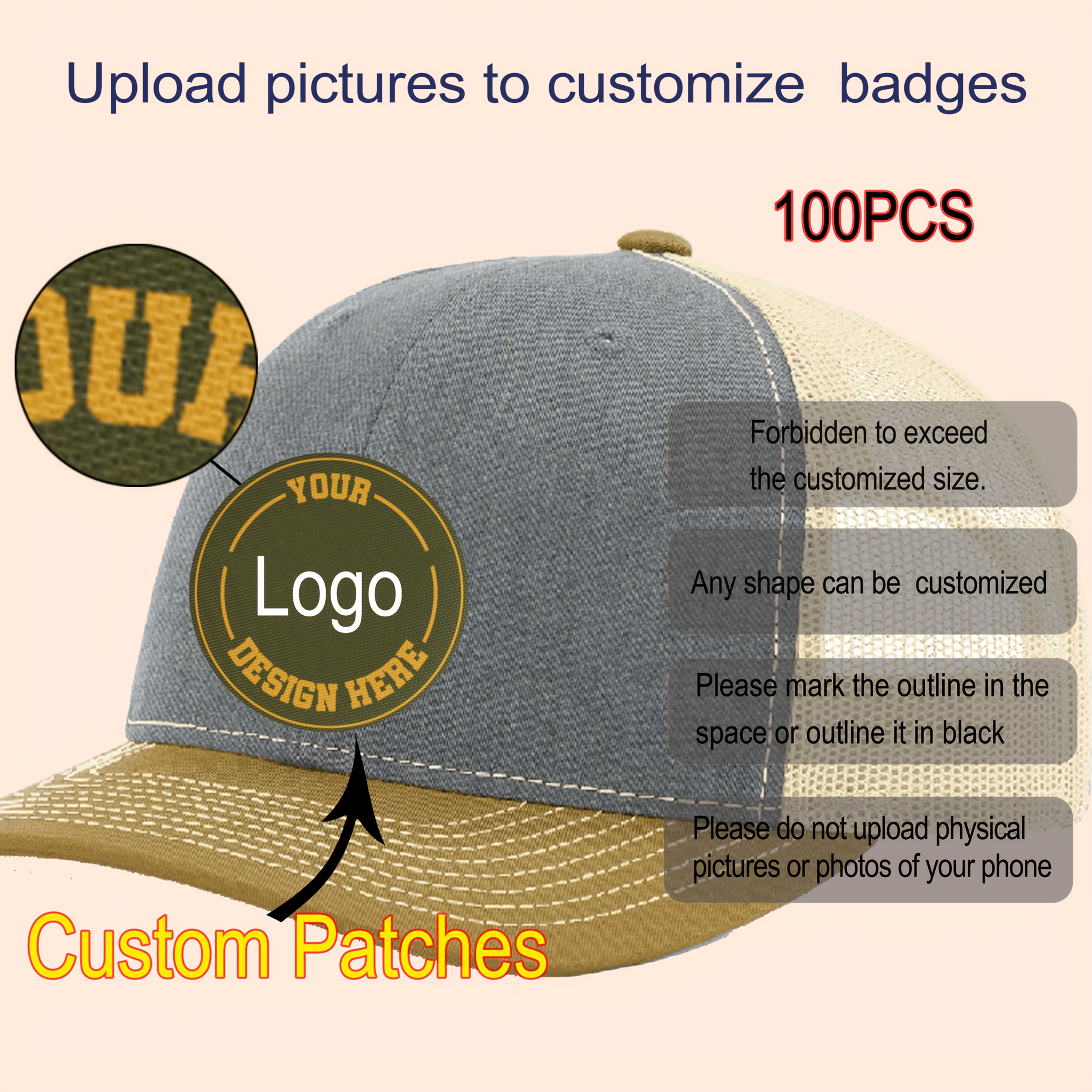 TEMU Custom 100pcs Iron-on Adhesive Backing Patches, Easily To Clothing With Direct Ironing. Simple And Convenient Diy. Customizable For Clothing