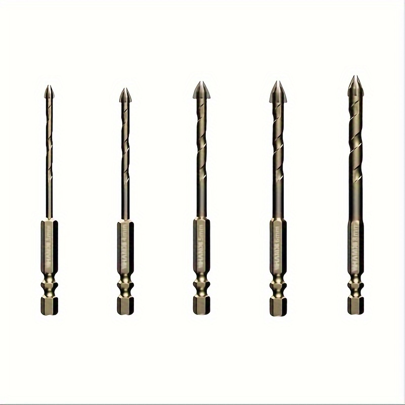 5pcs Tile Drill Bit Set - Cross Hex Design For Glass, Concrete, And Ceramic - (3-12mm) - Hard Bits For Precise And Clean Holes