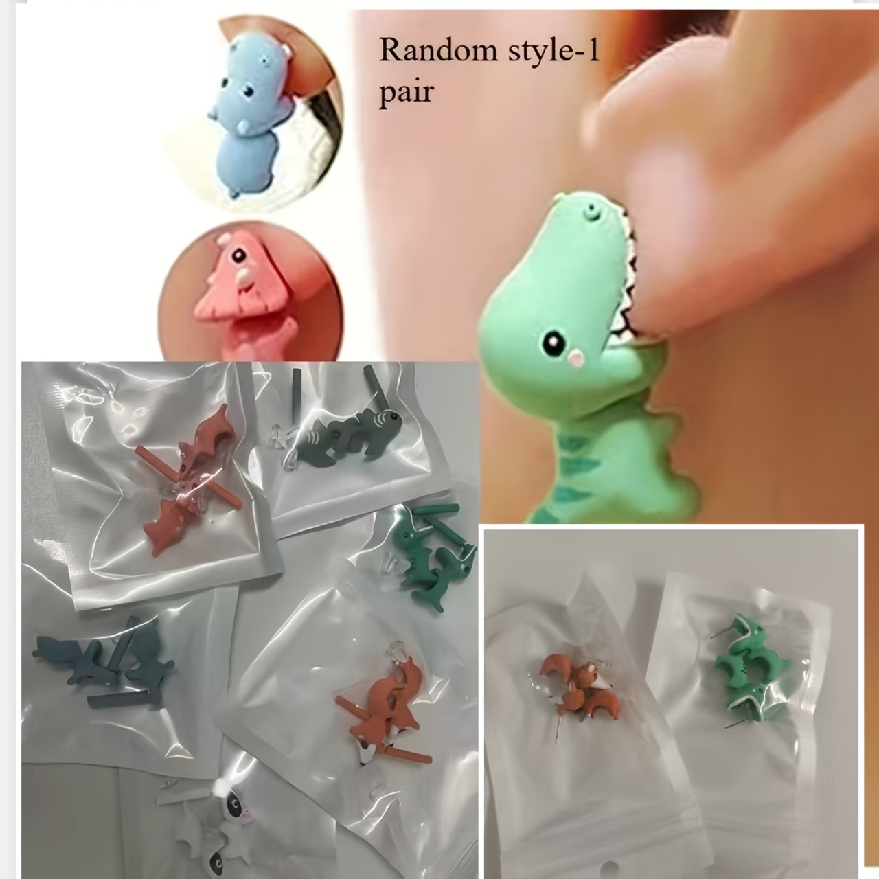 TEMU 1pair Random Style Cute Christmas Gift Animal Dinosaur Crocodile Earrings 1 Pair