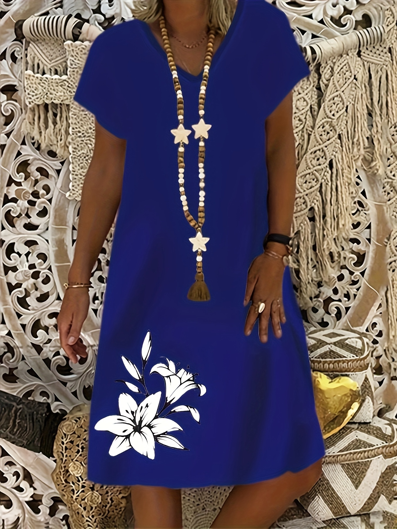 blue and white dress sold on Temu United States
