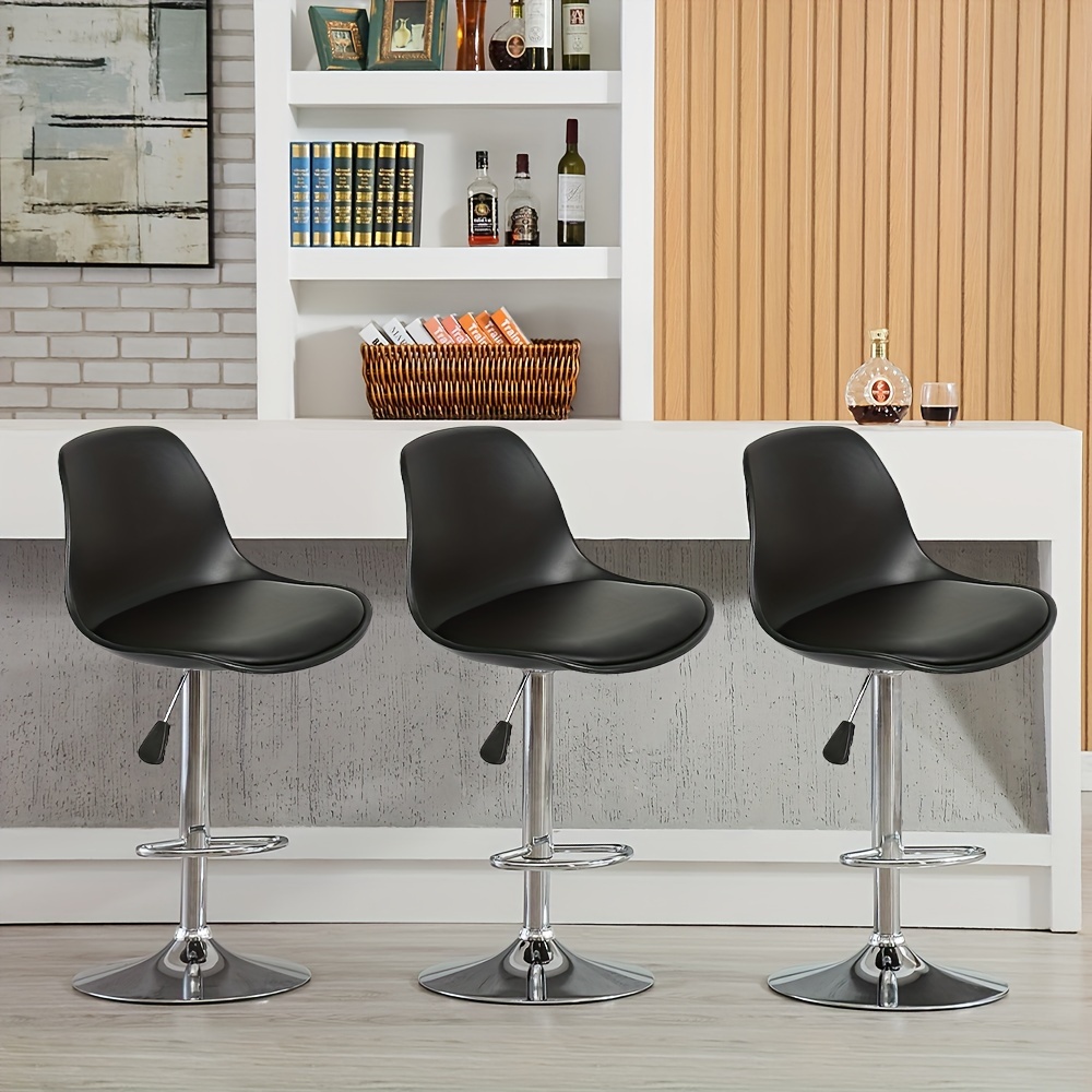 TEMU 4pcs Bar Stool With Adjustable Height, Modern Pu Leather Counter Stools For Kitchen Black