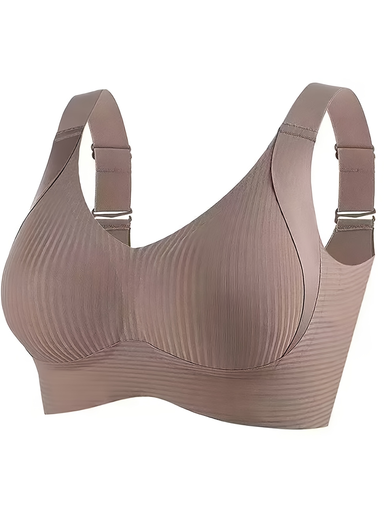 Seamless Full Coverage Bra for Women - Beige, No Underwire, Anti-Sagging, Removable Pads, Ribbed Texture, Comfort Fit, Retro Style, Hand Wash Only