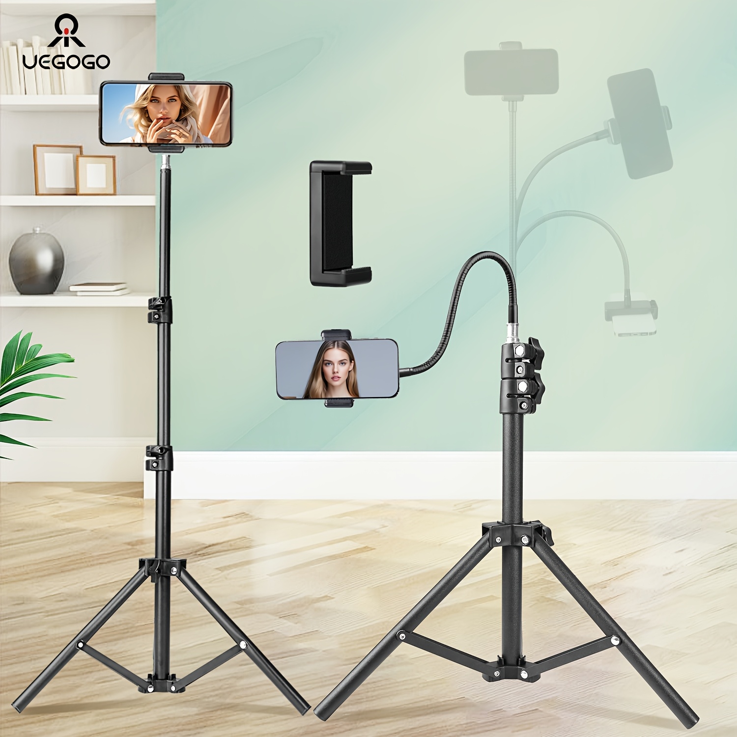 43 Inch Phone Tripod With Inch Adjustable Goosenec, Portable Tripod With Cell Phone Clip, For Recording Photo Vlog, Extendable Cell Phone Tripod Stand For Live Streaming, Cooking, Fitness