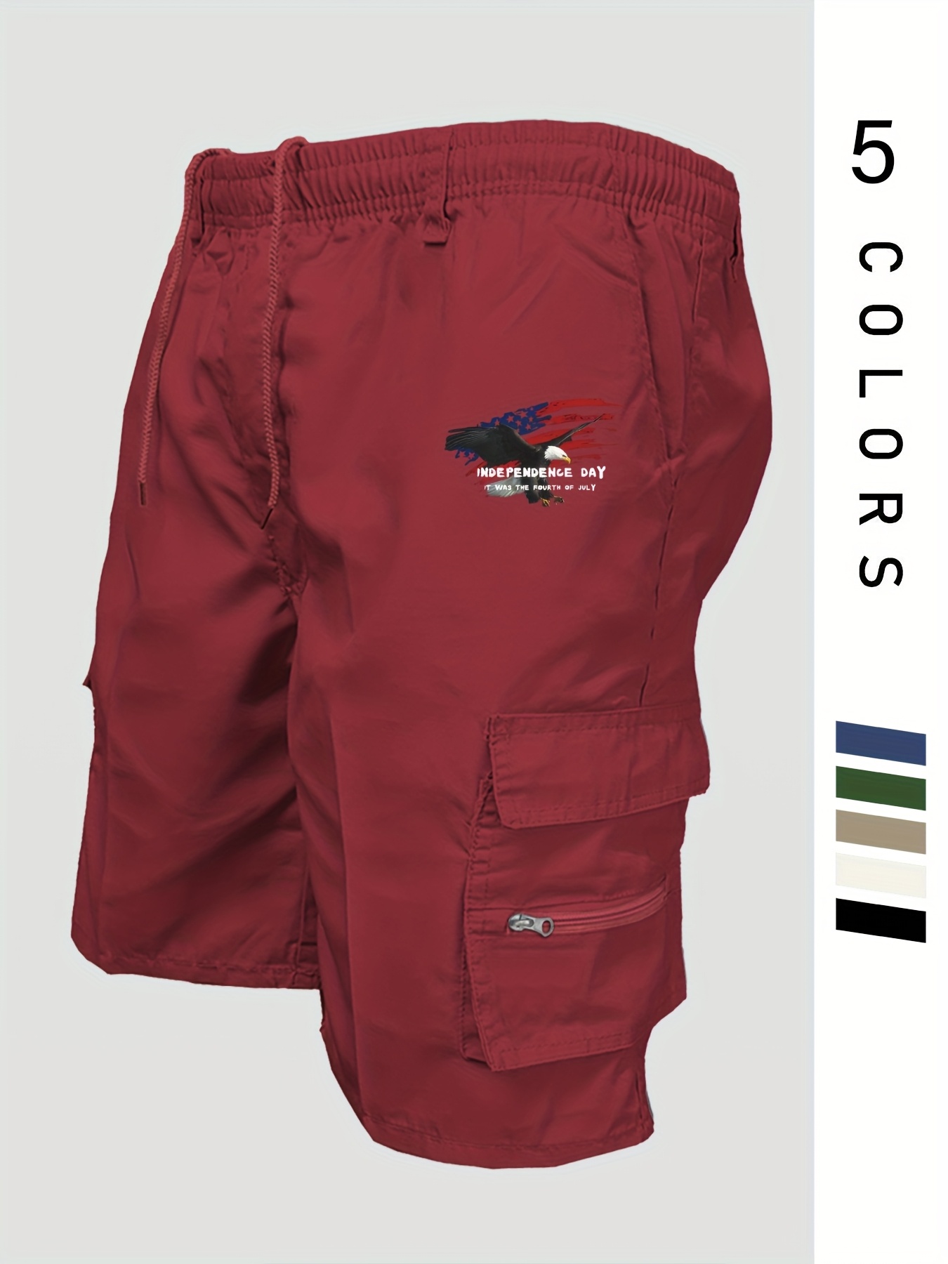 mens loose fit elastic cargo shorts   print multiple pockets drawstring waist ideal for hiking camping casual summer wear casual summer wear   print shorts functional shorts