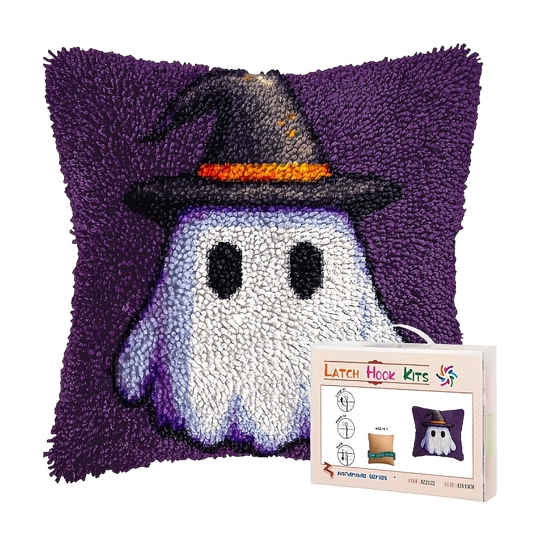 Latch Hook Pillow Kit Halloween Ghost with Witch Hat