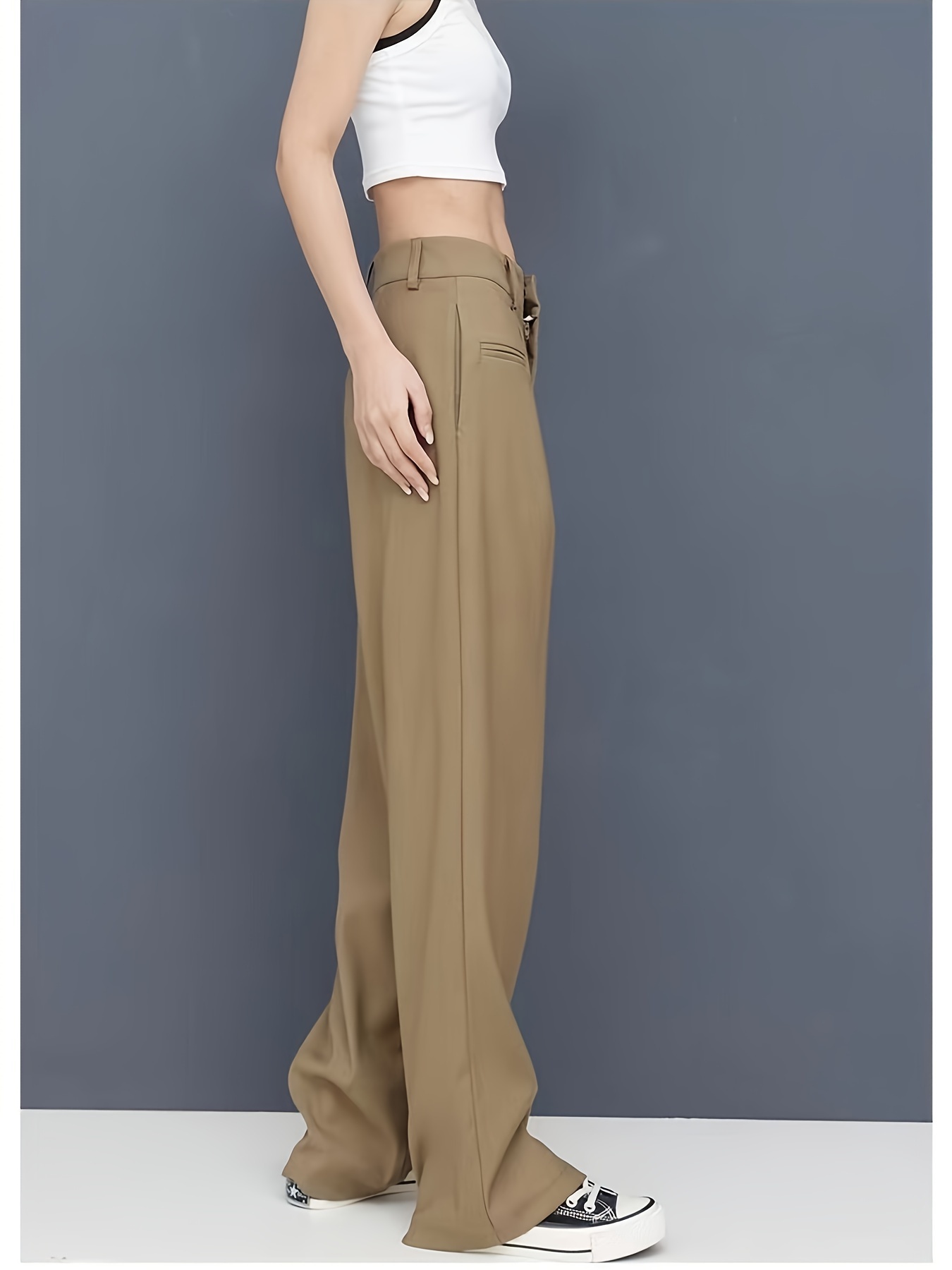 black high end straight leg suit pants womens summer casual - Temu