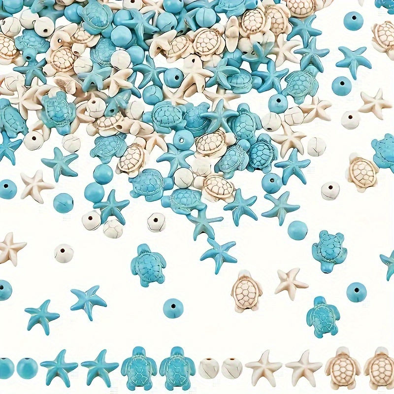 

100pcs Ocean Synthetic Turquoise Turtle And Starfish Pendants Beads For Diy Bracelet Necklace Crafts Small Business Supplies