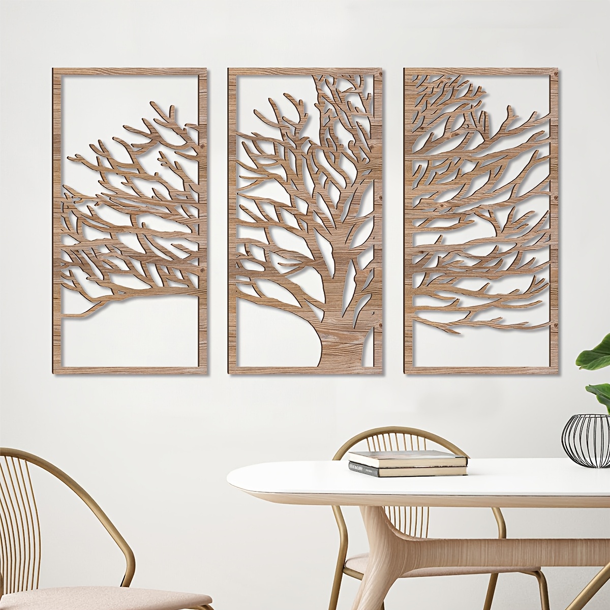Boho Tree of Life Wall Decor Set - 3-Pack Botanical Hollow Art