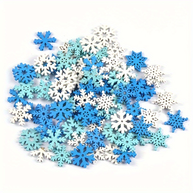 

50-pack Wooden Snowflake Cutouts For Christmas Decorations - Manufactured Wood Craft Shapes For Diy Holiday Decor, Assorted Blue And White Snowflakes, No Feathers, No Electricity Required