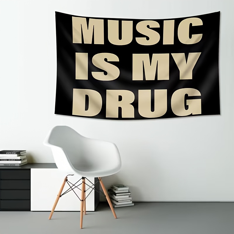 TEMU 1 tapisserie avec "La musique est mon ", conçue pour les mélomanes, avec une police noire et marron, ajoutant décorative tendance au lit, ou au
