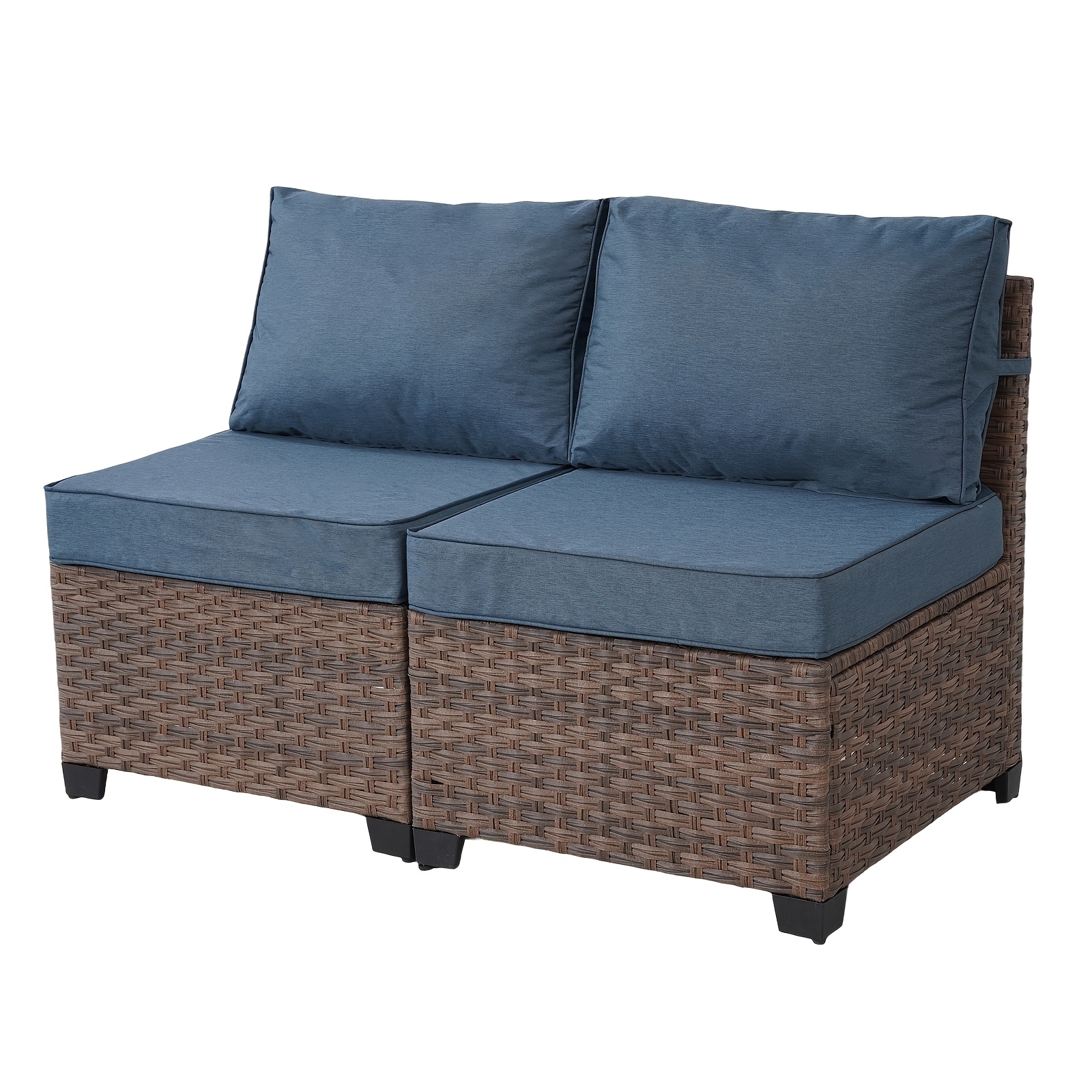 RAISED Patio Furniture Set, 2piece/3piece/4piece/6piece Wicker Outdoor Patio Furniture Sets with Cushions And Coffee Table, Outdoor Sectional Boho Patio Conversation Set Sectional Sofa for Backyard, Porch, Beige/Blue