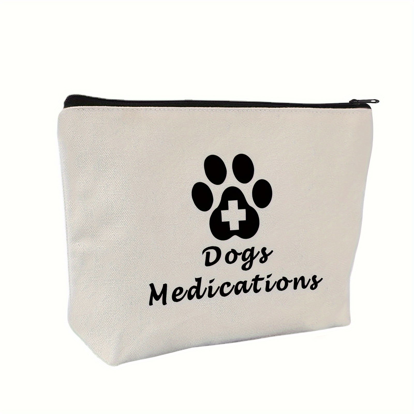 

Beige Dog Medication Pouch With Black "dogs Medications" Print & Red Design - Hypoallergenic Pet Care Storage Bag For Daycare Use, Pet Care Organizer | Functional Pet Bag | Bag, Medication Bag