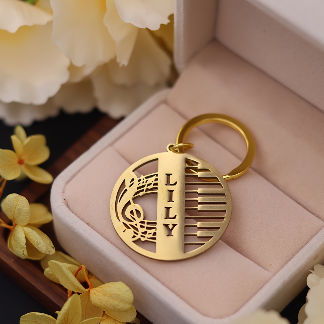 TEMU Custom Name Round Music Piano Keychain Without Chain 1pc Customization Custom Note Stainless Steel Nameplate Key Chain Suitable For Musician