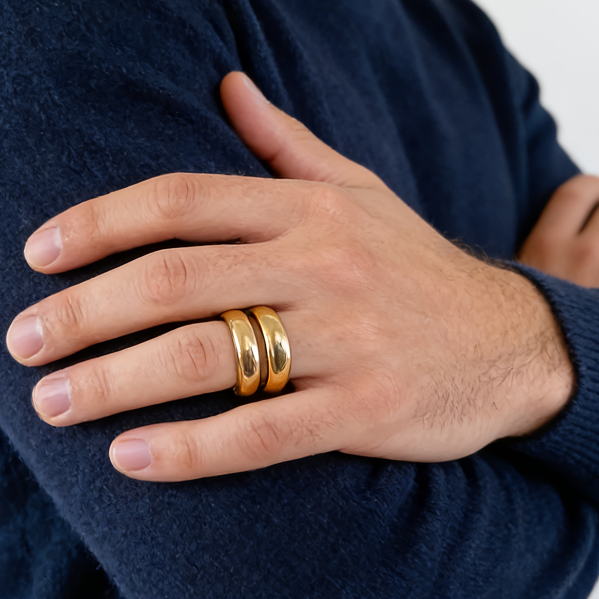 Men's Stylish 316 Stainless Steel Double Hollow Ring, Versatile Design