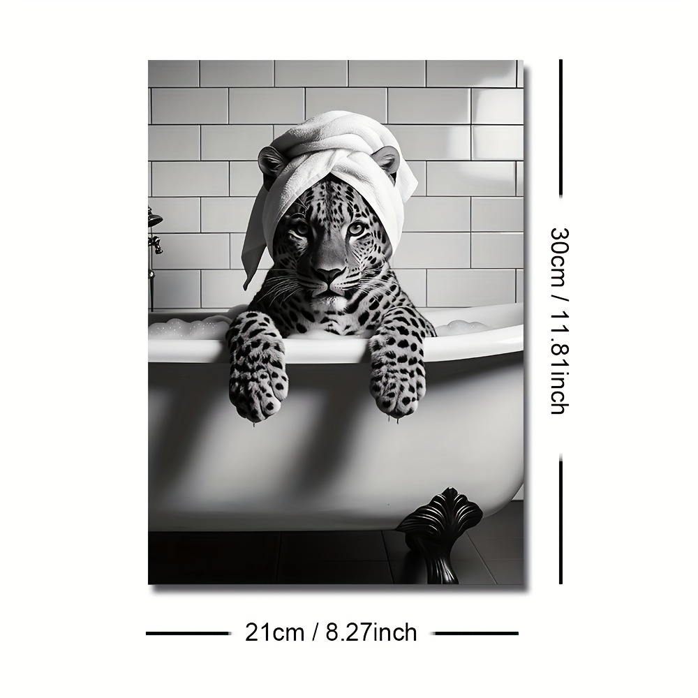 TEMU 1pc 1pcs Leopard In Bathtub Poster - Retro Modern Minimalist Luxury Animal Print Vertical Wall Art Suitable For Apartment, Toilet, Living Room,