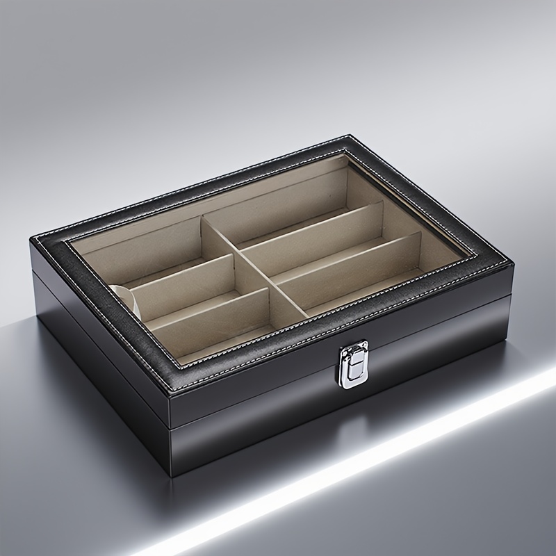 TEMU Affordable 8-slot Glasses Case, Storage And Decorative Glasses Box, Metal Closure, Pu Material, Suitable For Decoration And Exhibition In