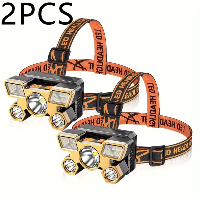 

1/ 2pcs Headlamp 5 Led High , 4 Light , Usb Rechargeable 18650 Lithium Battery, Non-waterproof, Abs Material, Polished , Adjustable Lightweight For Fishing, Camping, Hiking, Hunting, 150-350lumen Dual