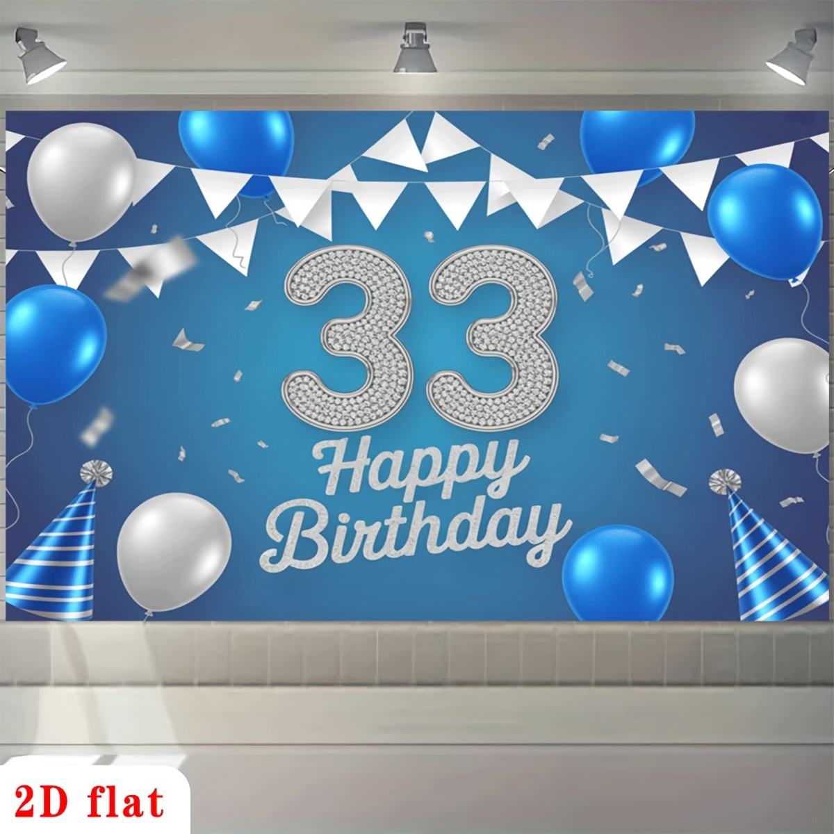 immagine dell'articolo 2d flat - [per striscione da festa] striscione 2d flat, 1 pz blu   33 diamanti argentati   argentato pennant per palloncini decorazioni   sfondo in poliestere, per decorazioni di feste, fattoria, giardino, casa,  , club, senza elettricità, regalo  