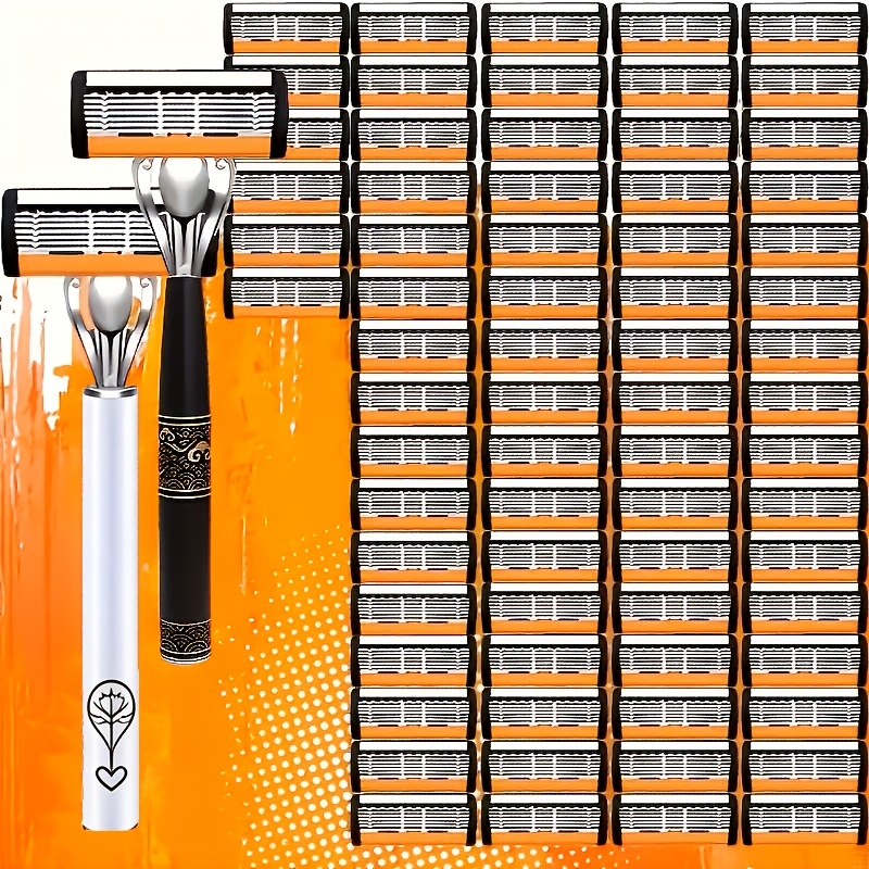 TEMU High Quality Designer 6-layer Men's Shaving Razor With Anti-slip Metal Handle, Durable Stainless Steel, Multi-blade Combination Replacement,