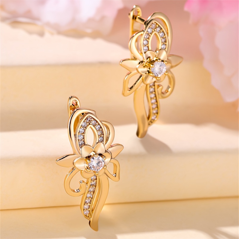 Image of 1 Pair Kc Golden Color Synthetic Zirconia Drop Earrings For Women Flower Earrings Fine Jewelry