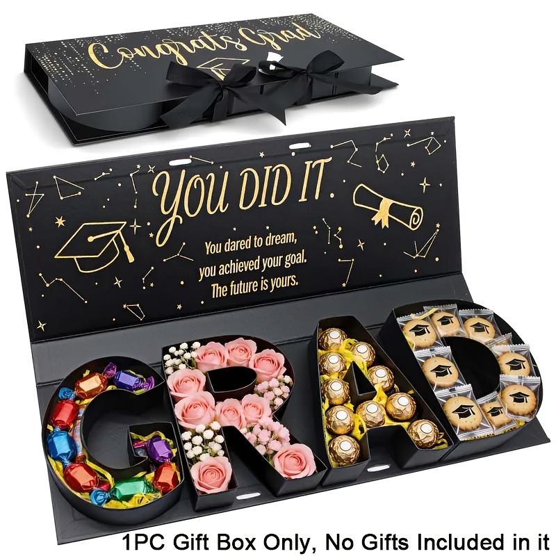 TEMU Graduation Gift Box 2026,grad Letter Shaped Fillable Cardboard Box For Graduation Gifts, Snacks, Flowers & More,includes Ribbon, Diy Graduation