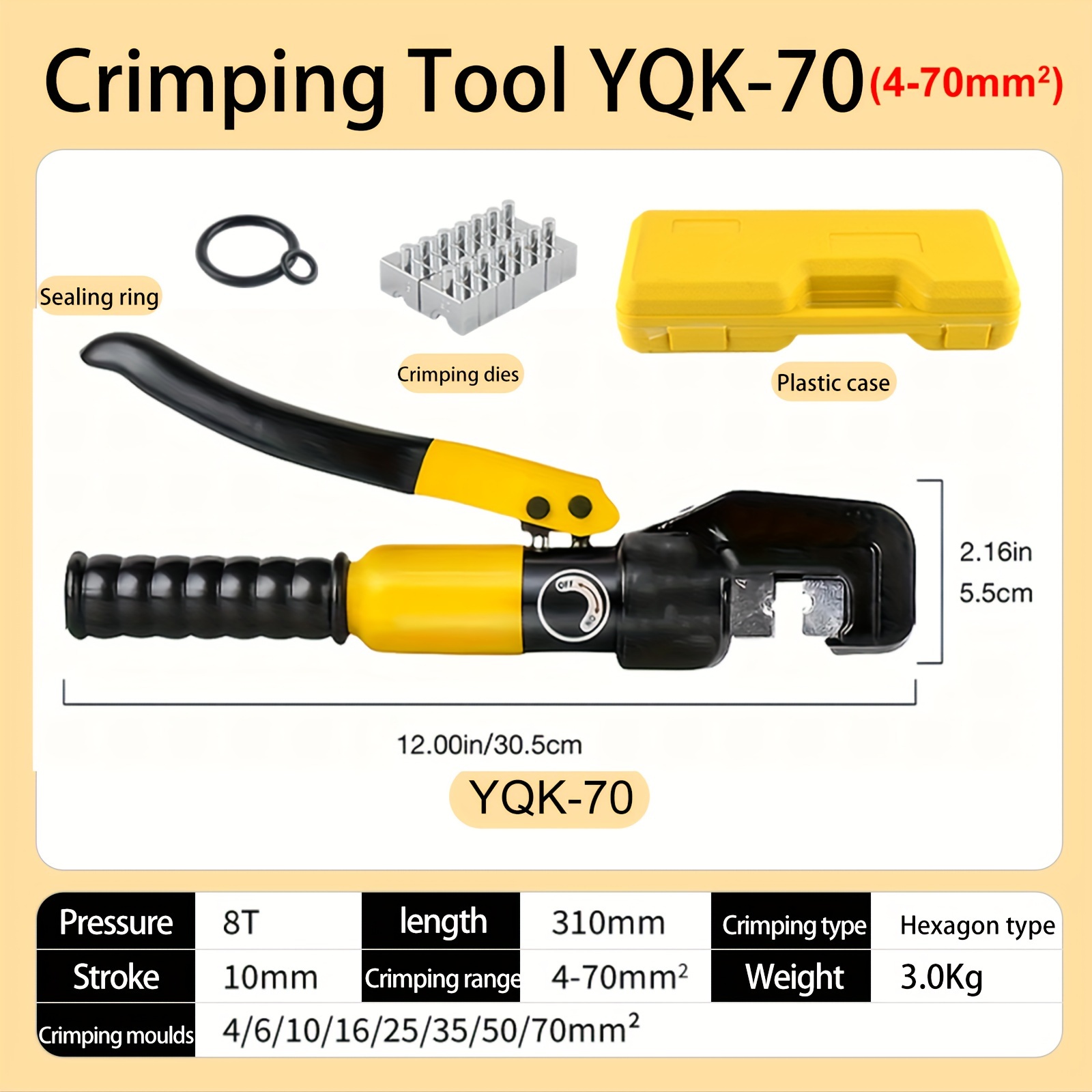 TEMU Myousho Crimper Tool Kit - Durable Metal Construction, - Vinyl Handle, 8 Die Set For Copper & Aluminum , Includes Sealing Rings &