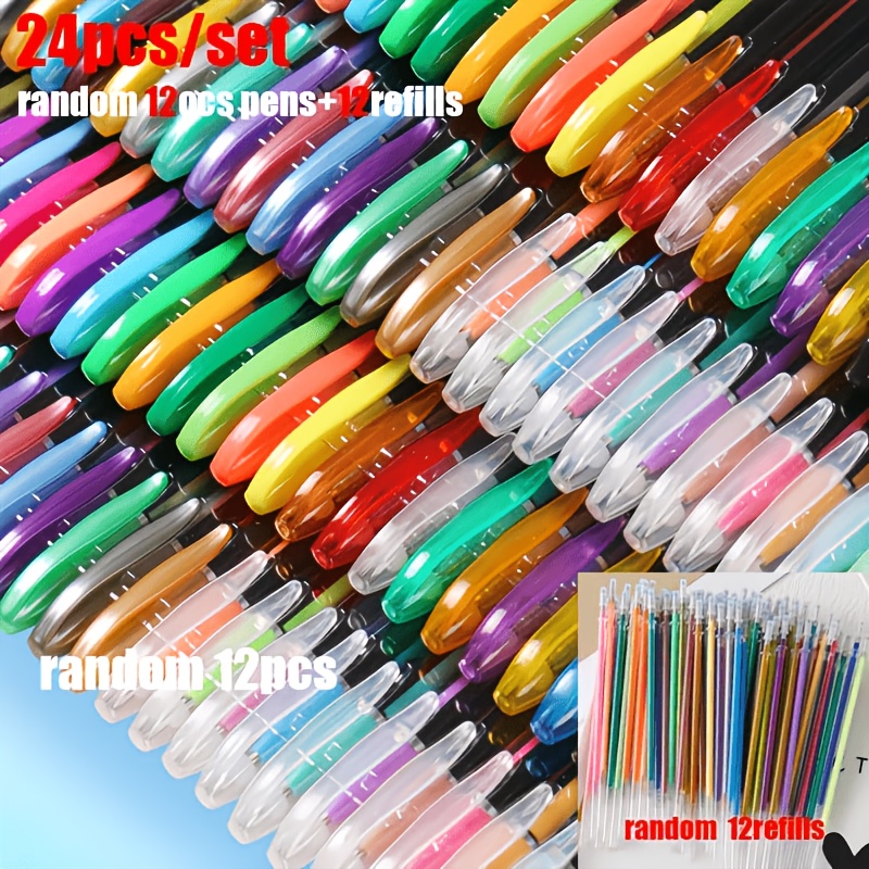 TEMU Lot de 24 stylos métalliques à paillettes colorées aléatoires, adaptés pour la peinture et le graffiti, stylos aquarelle, pour albums photo DIY,