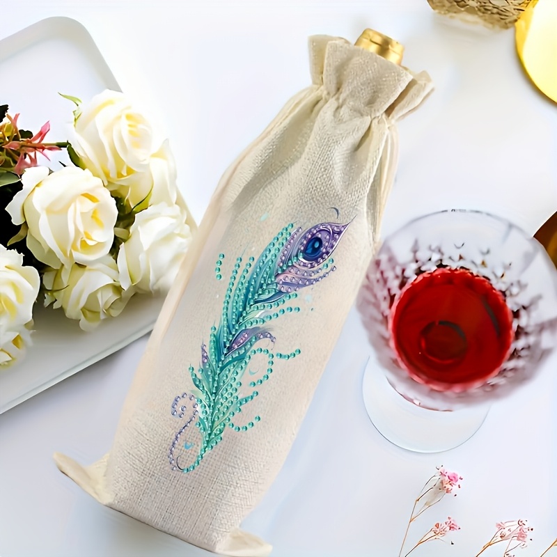 TEMU 1pc 1pcs 5d Diamond Painting Suitable For Adults - Red Wine & Themed Diy Numbered Craft Kit With Irregular-shaped Diamonds, Peacock Style Wine &