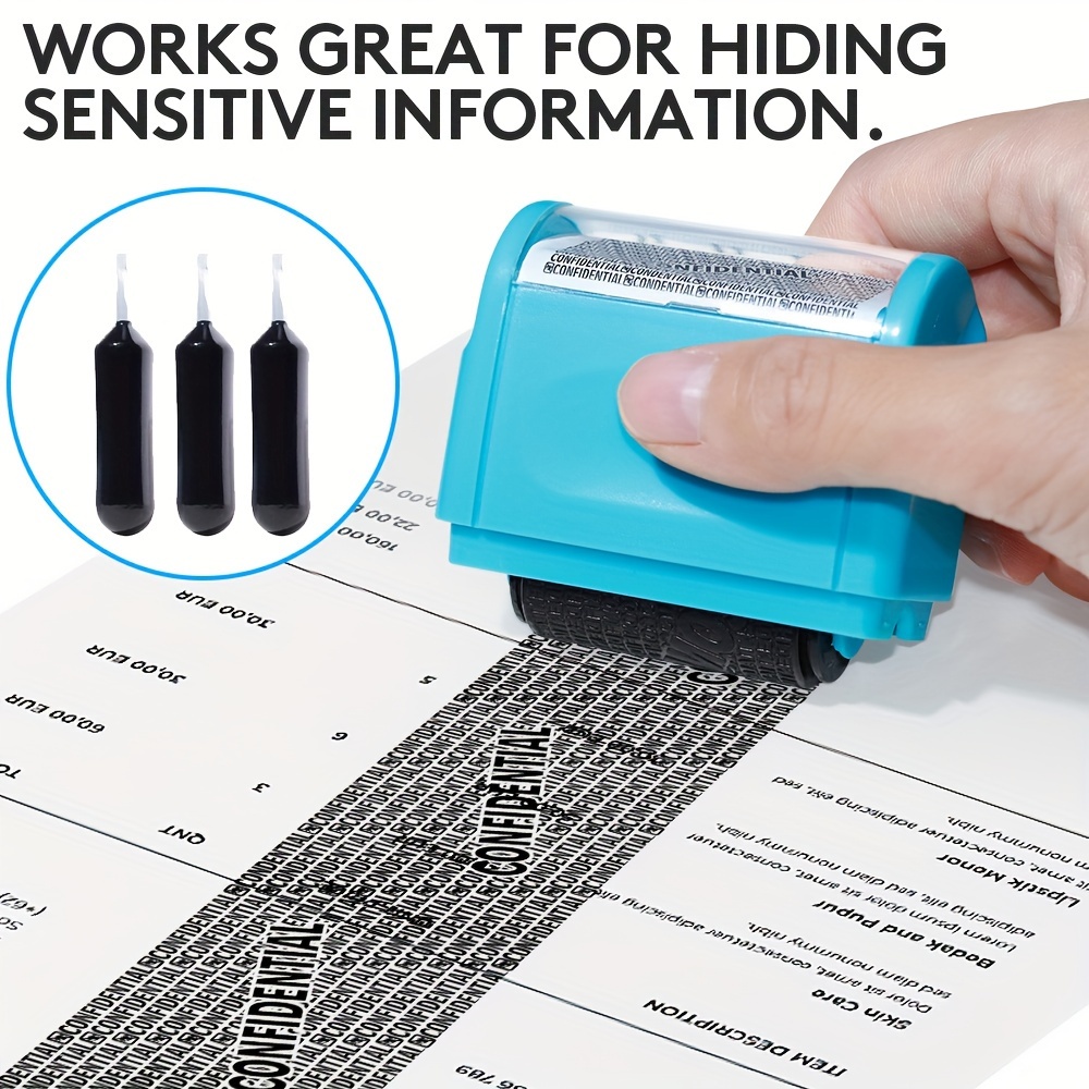 

Protection Roller Stamp - Wide , Secure Confidentiality Seal For Documents & Packages, Easy-to-use With Refillable Ink