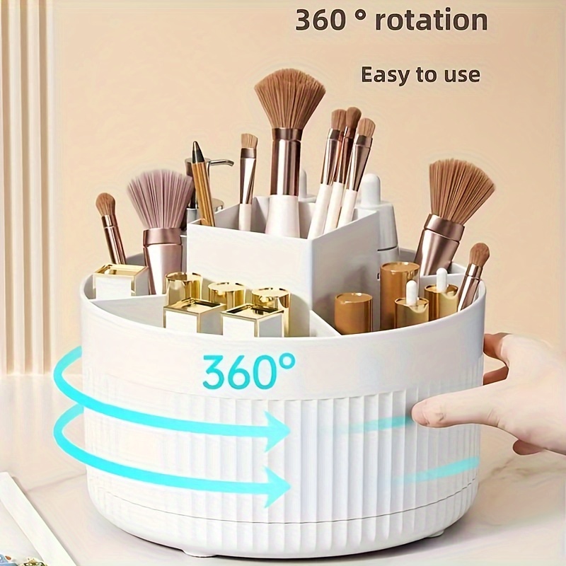 TEMU 360° Rotating - 1pc -functional Desktop Cosmetic Storage Box, Plastic Makeup , Skincare Organizer, Unscented Desk