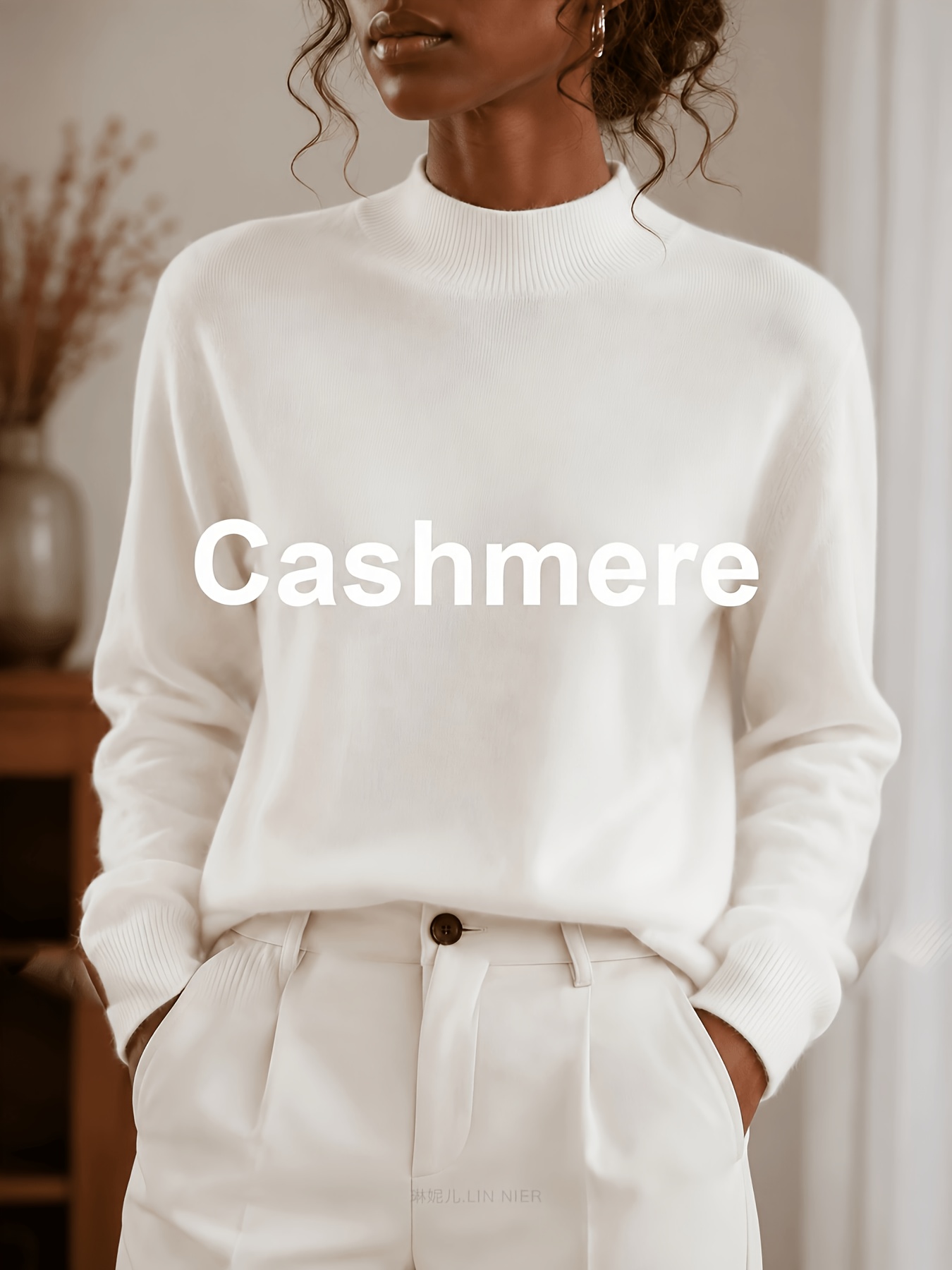 womens cashmere sweater semi high neck sweater suitable for casual office wear loose basic pullover with drop shoulder sleeves machine washable solid color sweater for layering fall winter outfits multi color  