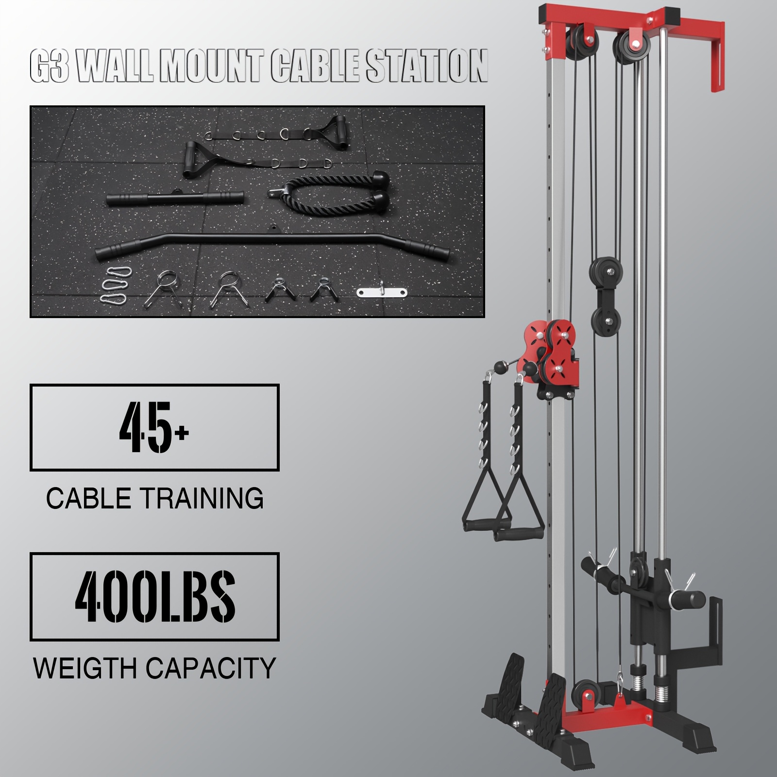 

Cable Machine, 400 Lbs Wall Mount Fit 1"/2" Plates, Lat Pull Down Machine With 18 Positions Dual System For Cable Training