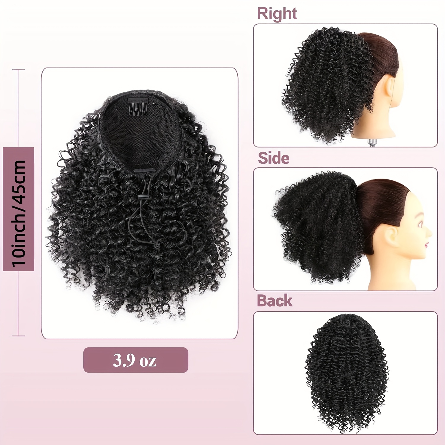 afro   ponytail 10inch short ponytail extension 1b tgrey 2pcs drawstring ponytail for women synthetic hairpieces   curls afro puff ponytail extensions details 0