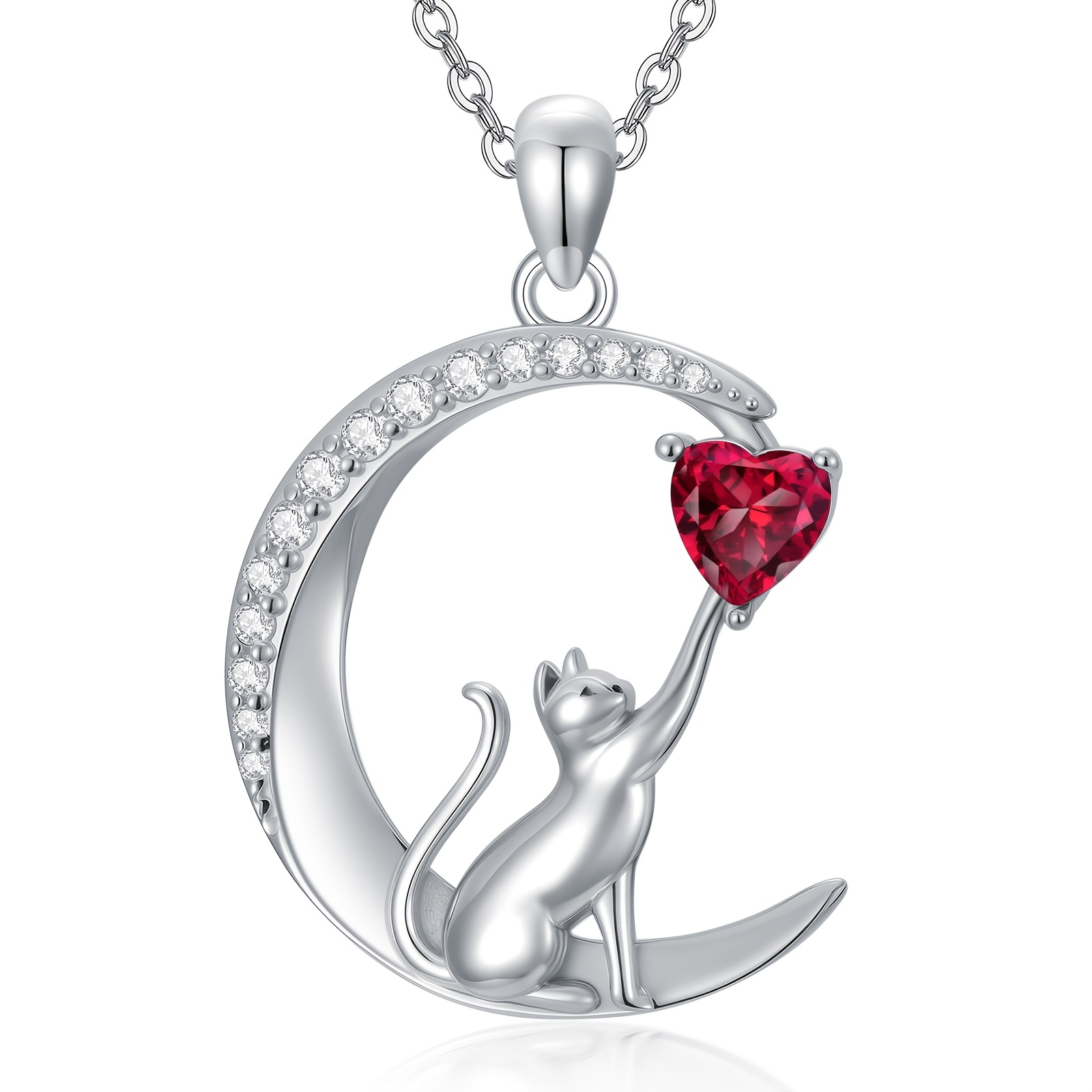 Women's 925 Sterling Silver Cat Pendant Birthstone Necklace, Gift for Her