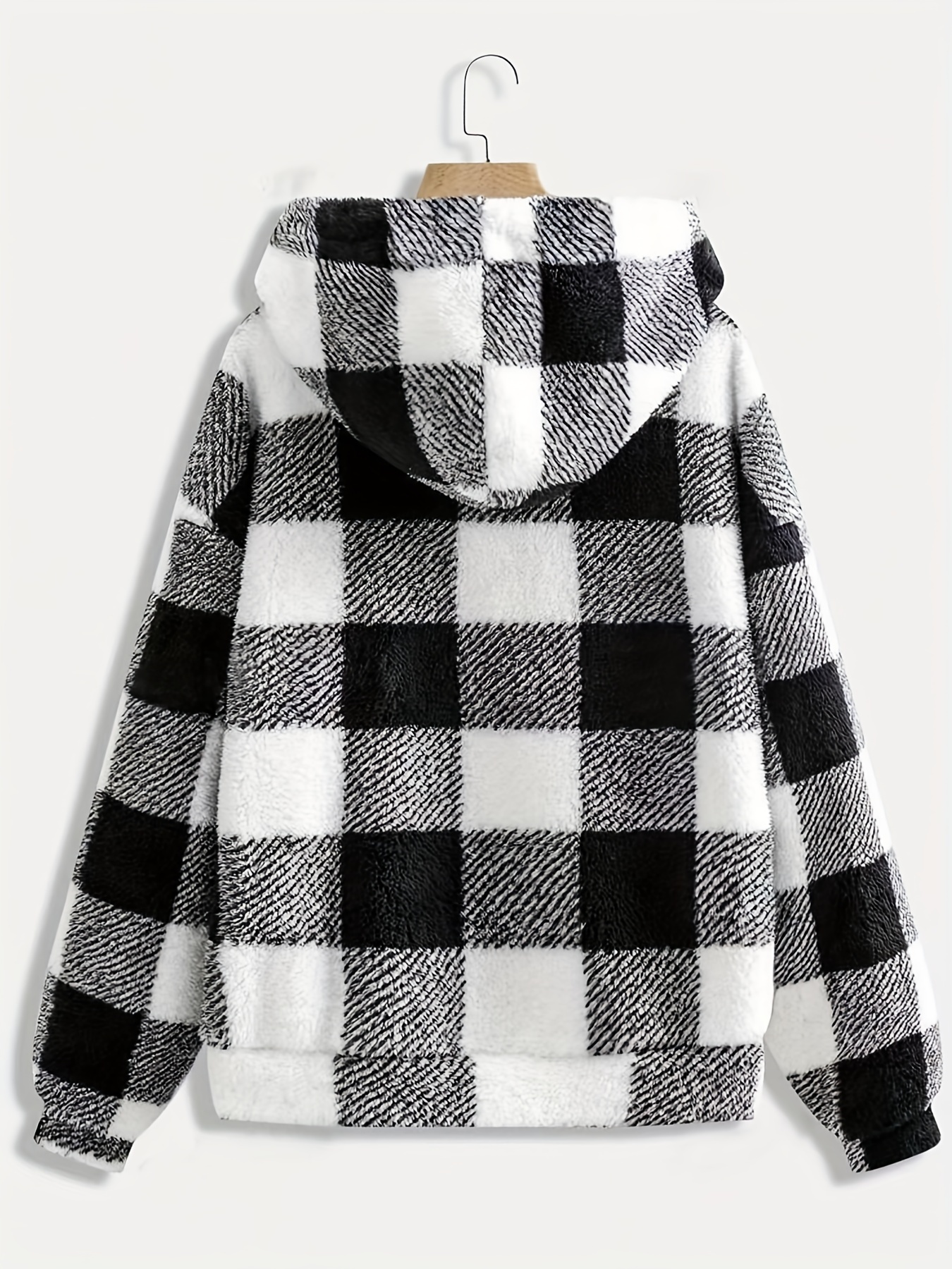 giacca teddy casual a quadri spalle scivolate donna Temu Italy