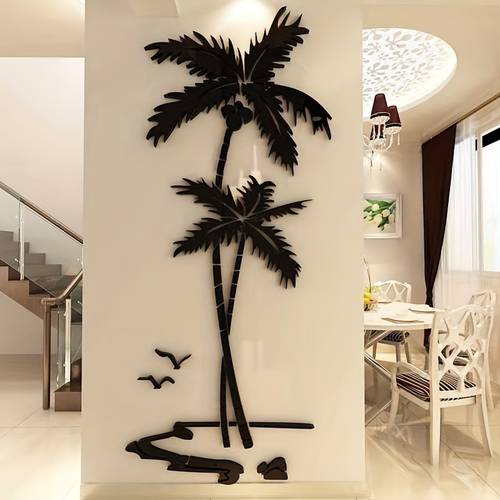wandaufkleber mit palmenmuster aus acryl - schwarzes blattmuster im garten-thema für zimmer, wohnzimmer und esszimmer dekor - selbstklebend, einmalgebrauch, installation auf verschiedenen oberflächen - keine elektrizität erforderlich