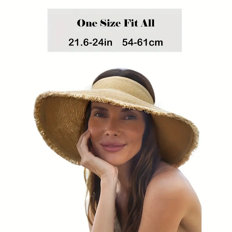 Cappello Di Pagia Donna Tesa Larga - Pieghevole, Regolabile Per Spiaggia, Sole E Vacanze (Nero) - Foto 9