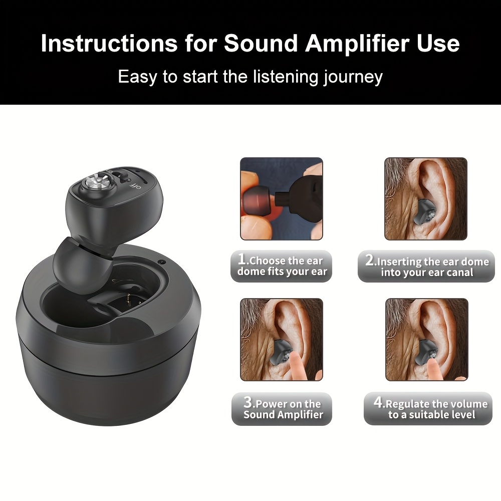 HIBRIQ Sound Amplifier for Adults - Hearing Enhancer with Type-C Fast Charging, Noise Reduction Chip & Portable Case, Ultra-Mini Invisible Sound Device, - Amplifier for Smartphones/tables (for Many