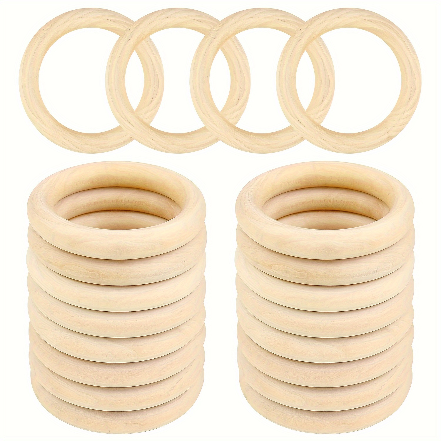 

15/20/30pcs 40//70mm Unfinished Craft Wood Rings, 4 Inch Diameter Natural Solid Wood Rings For Diy Crafts, No Paint Required, Lace Wood Rings For Ring Pendants And Connectors Jewelry Making