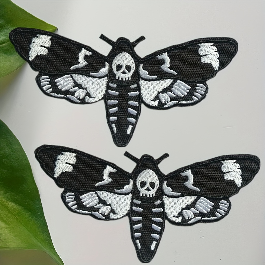 

2pcs Set Of Fashion Decorations, Death Butterfly, , Black & White Fine Animal Embroidery, Ironing/sewing-diy Jacket, T-shirt, Jeans, Vest Appliqué