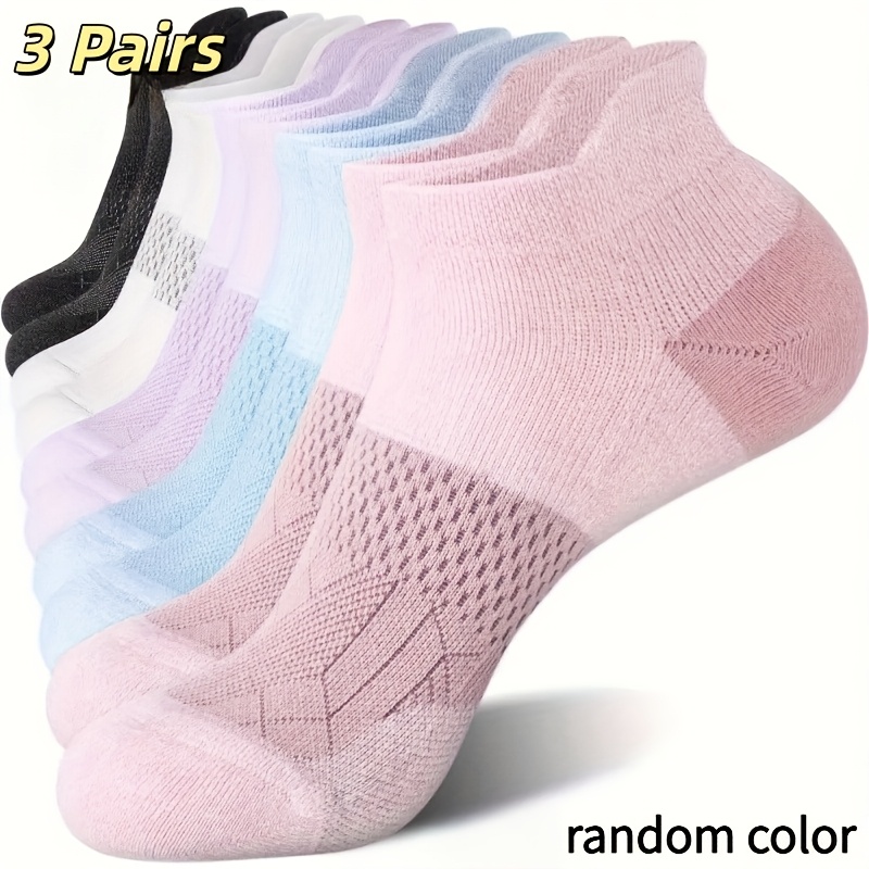 TEMU Random 3 Pairs Women's Compression Ankle Socks, Arch Support & Low-cut Athletic Socks, Moisture-wicking & Breathable Fabric, Suitable For For