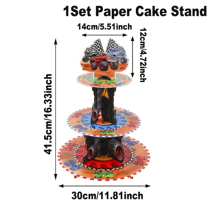 TEMU 1set, Cupcake Stand (non-food Contact), 3-tier Race Car Party Decorative Cupcake Stand, Truck Car Cupcake Holder, Racing Truck Tower, Car Theme