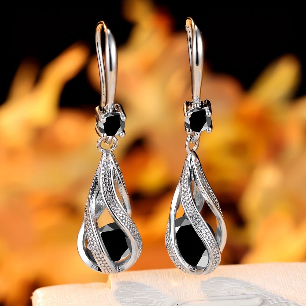 1 Pair Silvery Color Tear Drop Dangle Hollow Earrings White Aqua Leaf Floral Spiral Earrings Jewelry