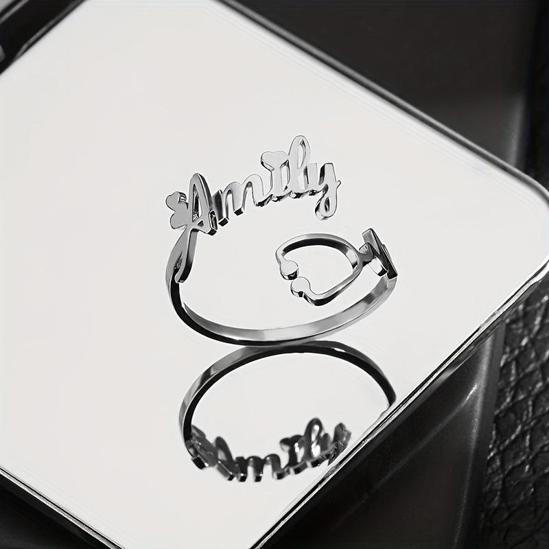 TEMU Stethoscope Custom Name Ring For Women, Stainless Steel Jewelry, Heart-shaped Letter Ring, Valentine's Day Gift