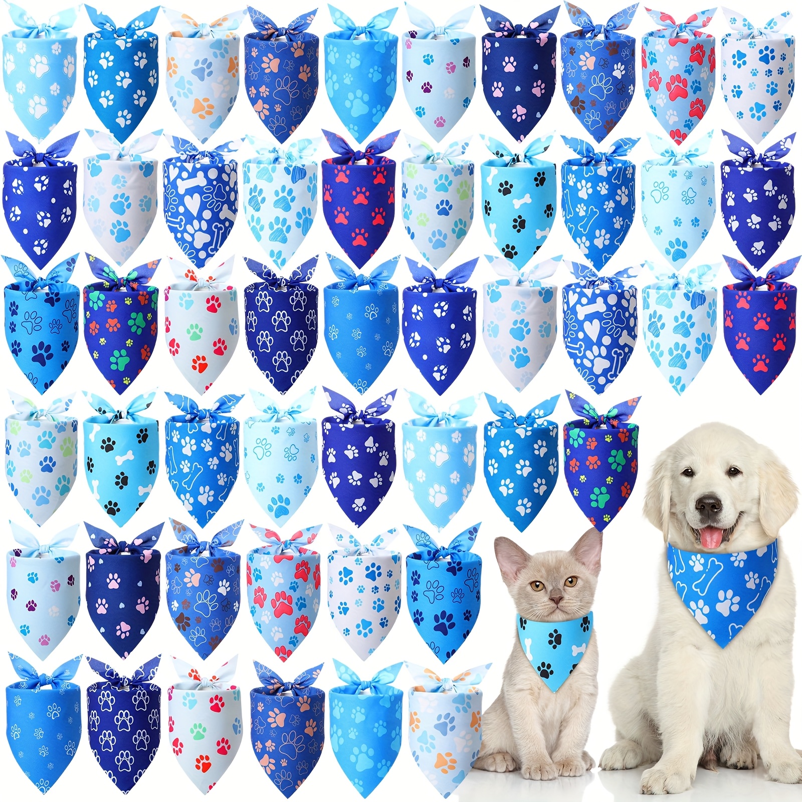 TEMU 50pcs Print Dog Bandanas Bulk Footprint Bandanas For Dogs Scarf Bibs Set For Pets Puppy Doggie Party Costume Accessories (19. 7 X 13. 8 X 13. 8