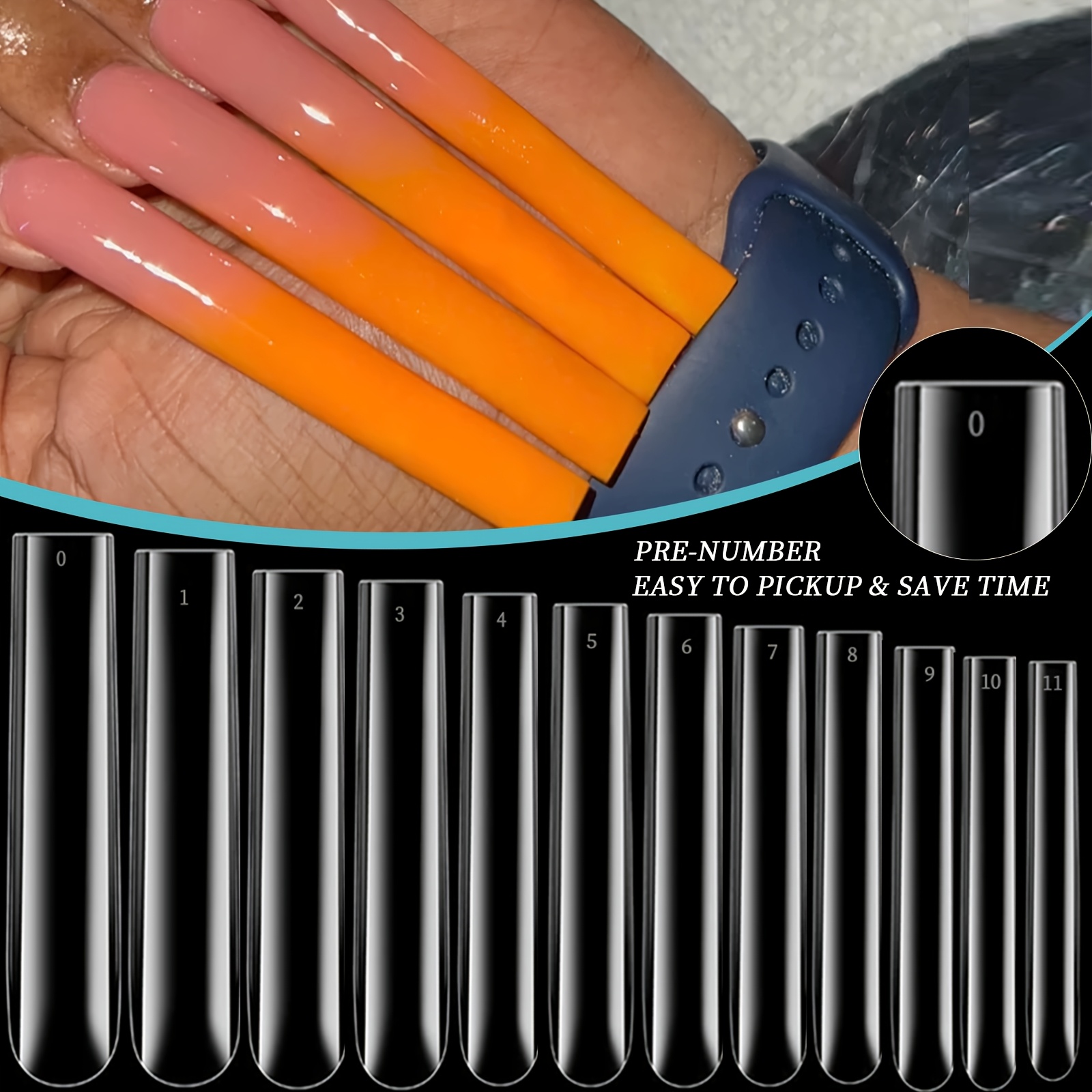 TEMU 60pcs Misscheering 3xl Clear Press On Nails Suitable For Acrylic, Ultra Long Square False Nails With Tips, 12 Sizes Full Cover Nail Extensions
