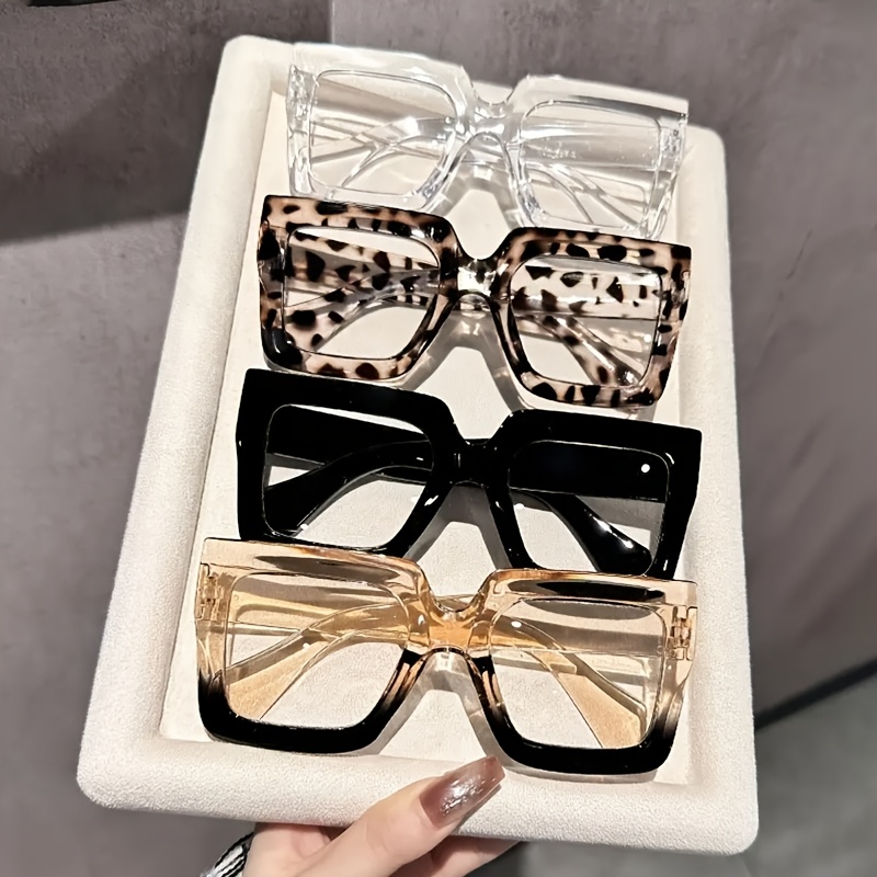 Image of 4pcs Set Women's Oversized Square Full-frame Glasses - Y2k Style Plain Lens (non-) Eyewear Set, Thick Frame For Face & Daily Outfits - Trendy Matching Collection