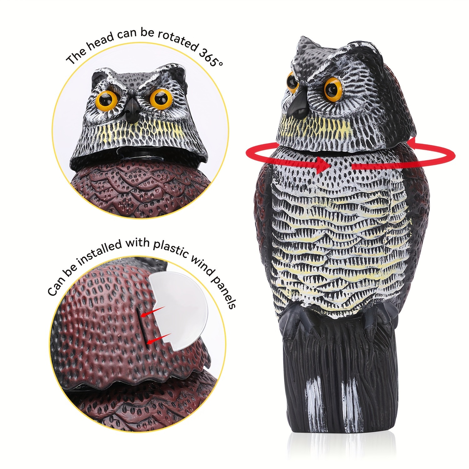 

Fake Owl Rotating - 10.6" Plastic For & , For Halloween Decor