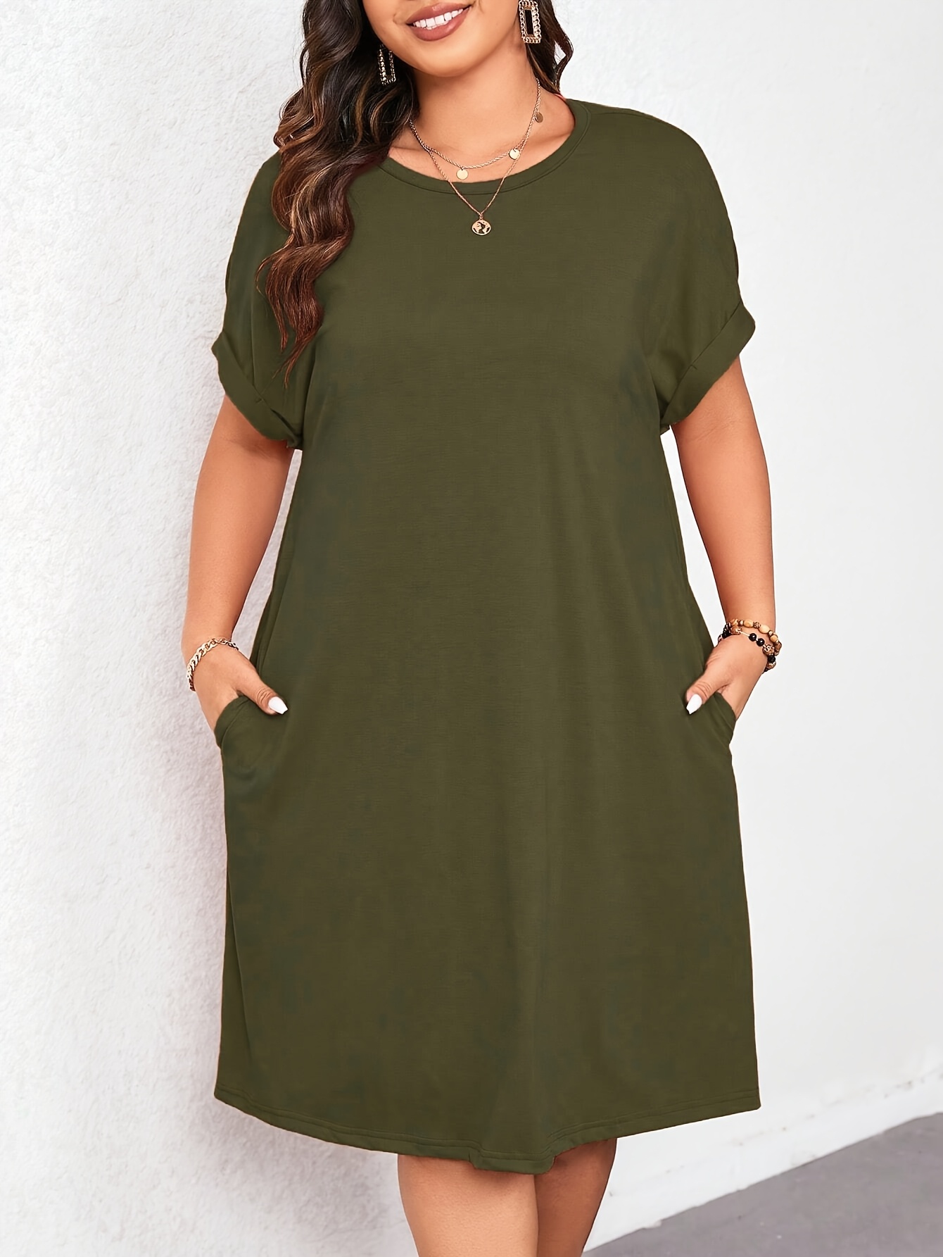 plus size brown t shirt dress The Everyday T-Shirt Dress in Stone Beige main image 0